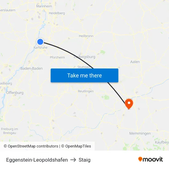 Eggenstein-Leopoldshafen to Staig map