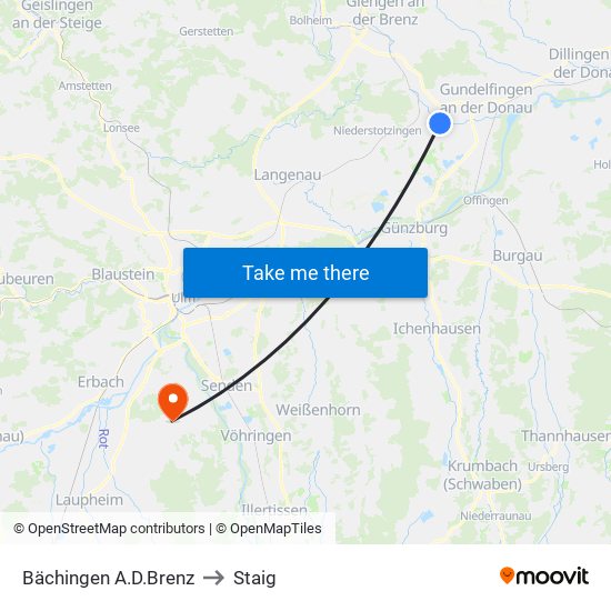 Bächingen A.D.Brenz to Staig map