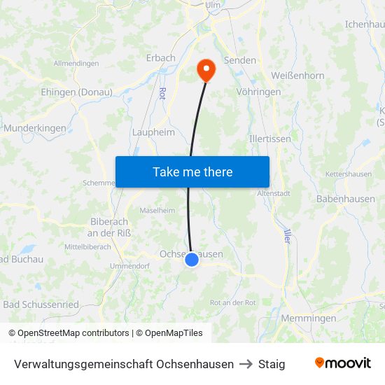 Verwaltungsgemeinschaft Ochsenhausen to Staig map