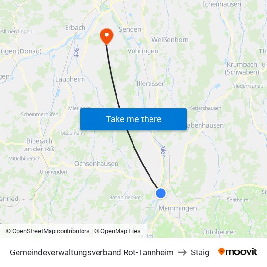 Gemeindeverwaltungsverband Rot-Tannheim to Staig map