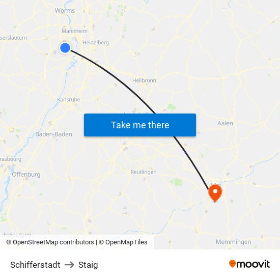 Schifferstadt to Staig map