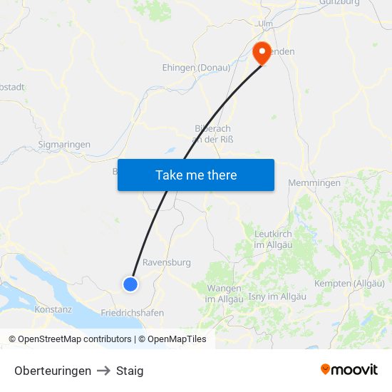 Oberteuringen to Staig map