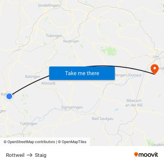 Rottweil to Staig map