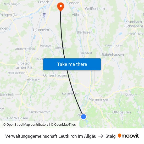 Verwaltungsgemeinschaft Leutkirch Im Allgäu to Staig map