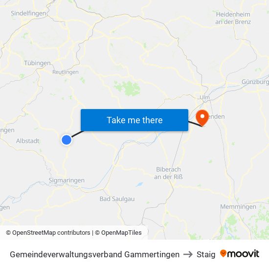 Gemeindeverwaltungsverband Gammertingen to Staig map