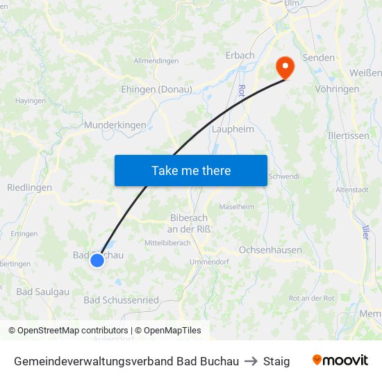 Gemeindeverwaltungsverband Bad Buchau to Staig map