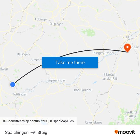 Spaichingen to Staig map