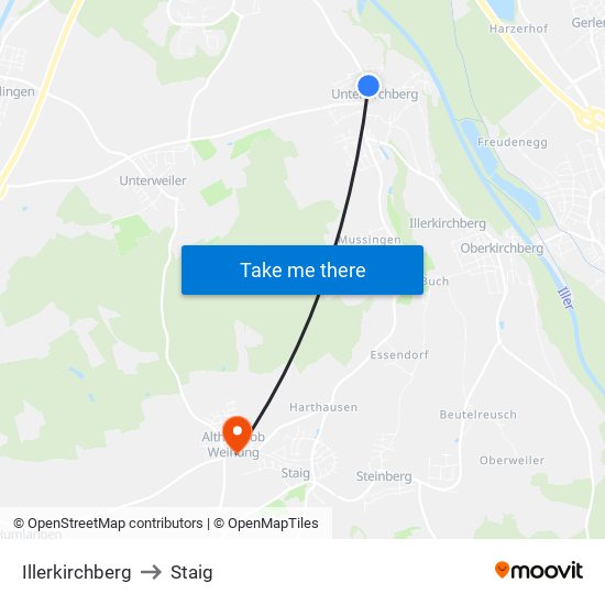 Illerkirchberg to Staig map