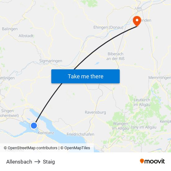 Allensbach to Staig map