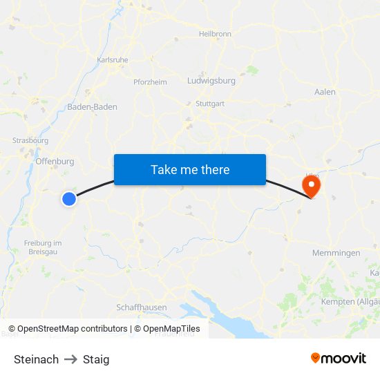 Steinach to Staig map