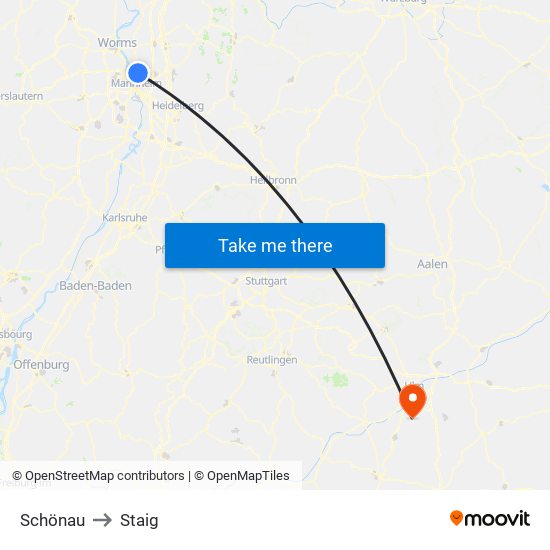 Schönau to Staig map