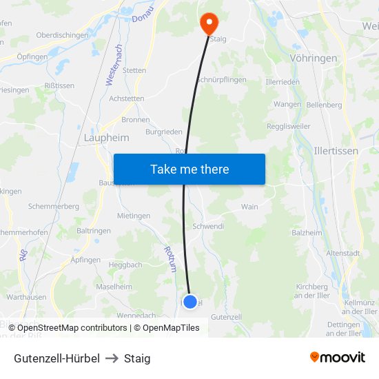 Gutenzell-Hürbel to Staig map