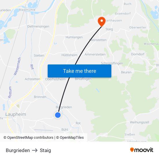 Burgrieden to Staig map