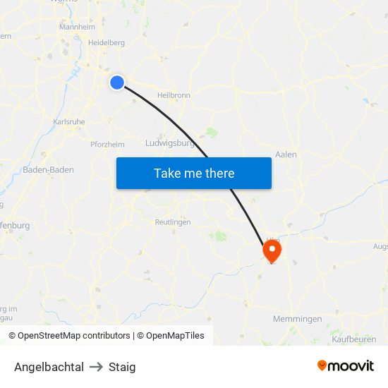 Angelbachtal to Staig map