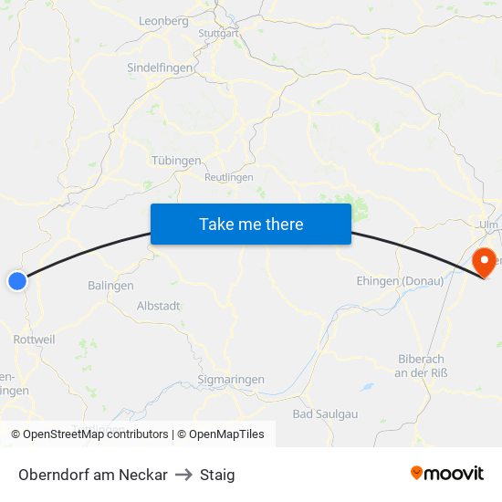 Oberndorf am Neckar to Staig map