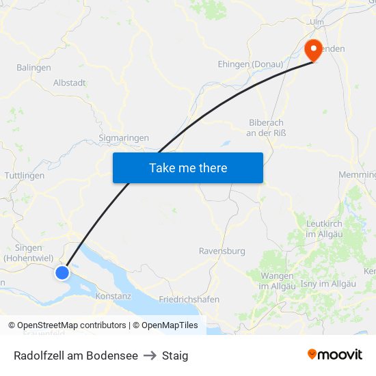 Radolfzell am Bodensee to Staig map