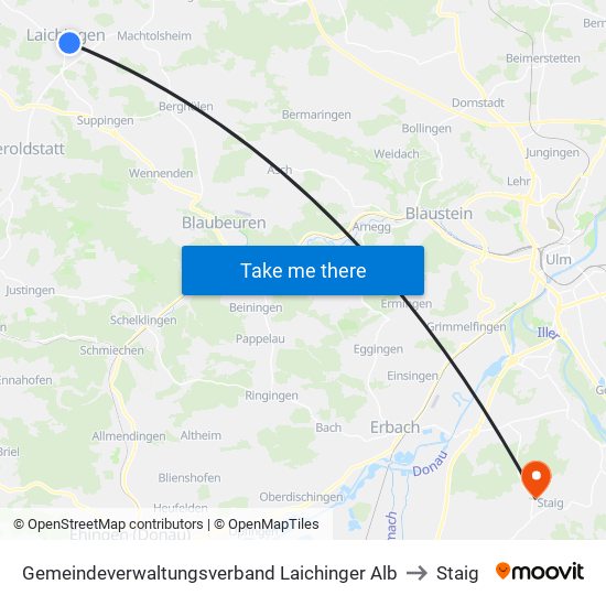 Gemeindeverwaltungsverband Laichinger Alb to Staig map