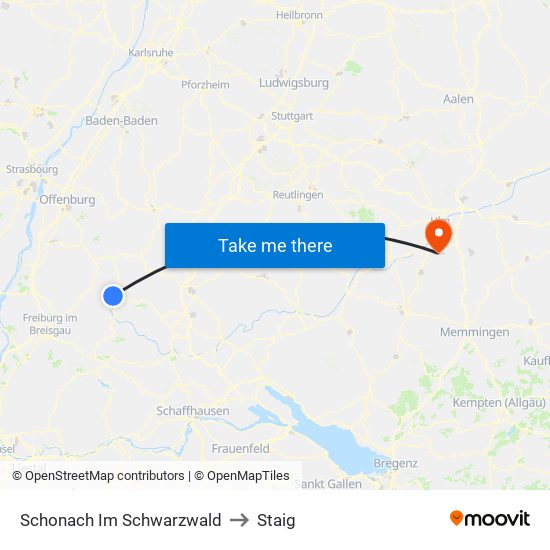 Schonach Im Schwarzwald to Staig map