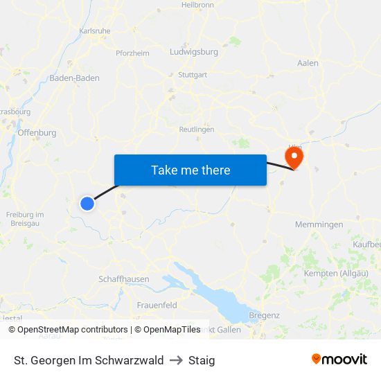 St. Georgen Im Schwarzwald to Staig map