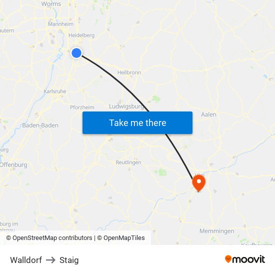 Walldorf to Staig map