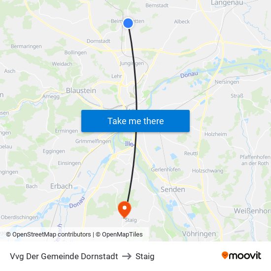 Vvg Der Gemeinde Dornstadt to Staig map