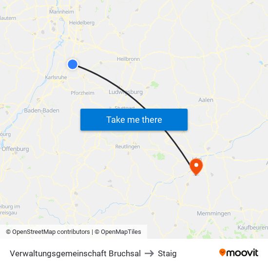 Verwaltungsgemeinschaft Bruchsal to Staig map