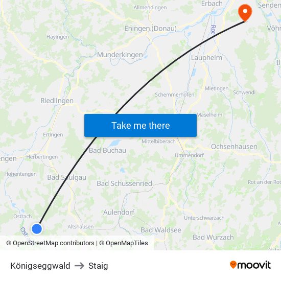 Königseggwald to Staig map