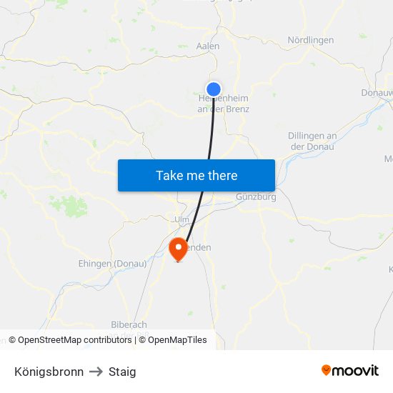 Königsbronn to Staig map