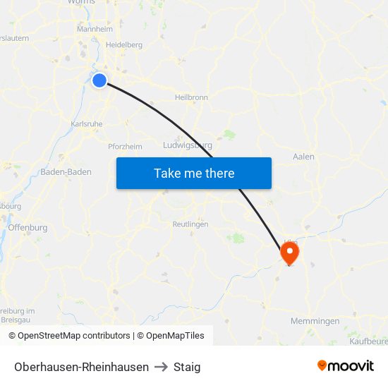 Oberhausen-Rheinhausen to Staig map