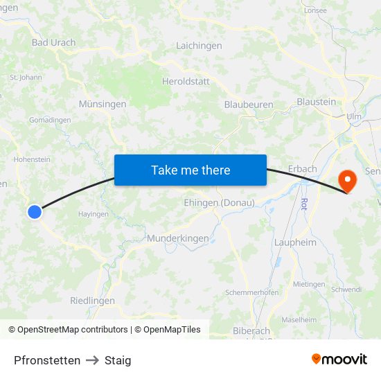 Pfronstetten to Staig map