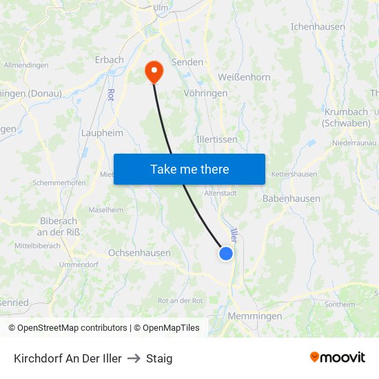 Kirchdorf An Der Iller to Staig map