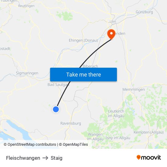 Fleischwangen to Staig map