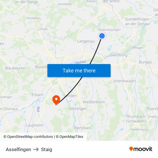 Asselfingen to Staig map