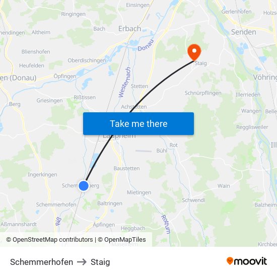 Schemmerhofen to Staig map