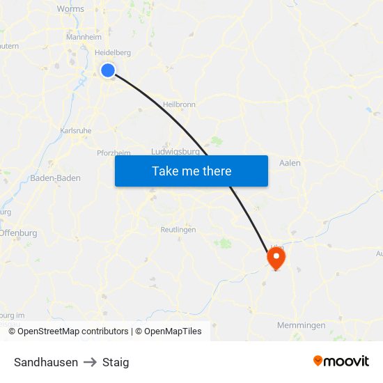 Sandhausen to Staig map