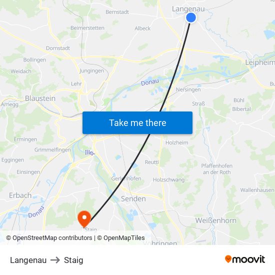 Langenau to Staig map