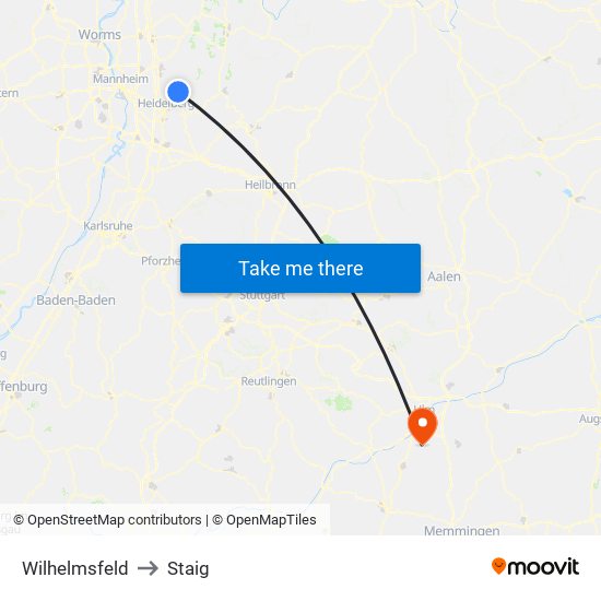 Wilhelmsfeld to Staig map