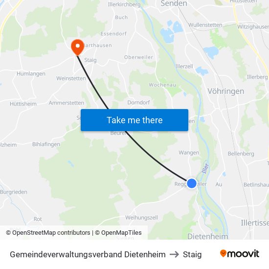 Gemeindeverwaltungsverband Dietenheim to Staig map