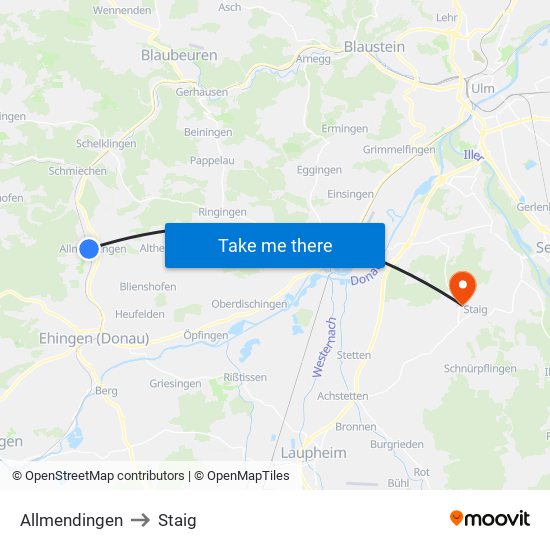 Allmendingen to Staig map