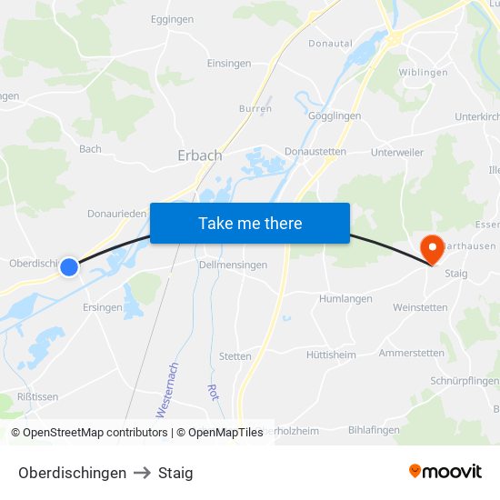 Oberdischingen to Staig map
