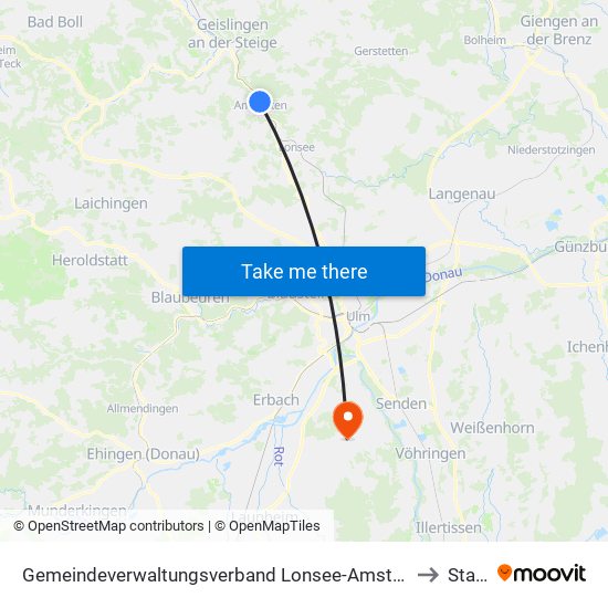 Gemeindeverwaltungsverband Lonsee-Amstetten to Staig map