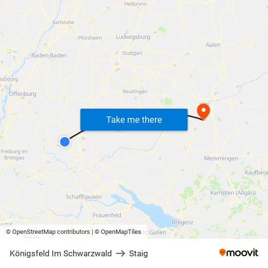 Königsfeld Im Schwarzwald to Staig map