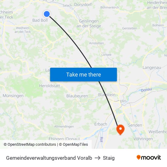 Gemeindeverwaltungsverband Voralb to Staig map