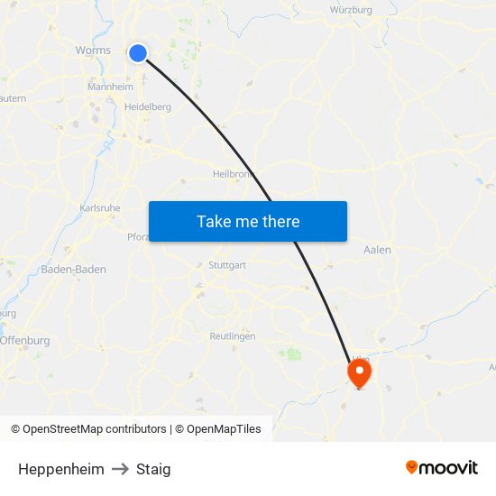 Heppenheim to Staig map