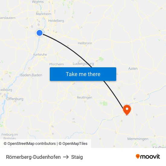 Römerberg-Dudenhofen to Staig map