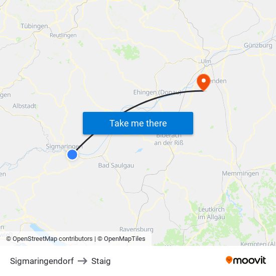 Sigmaringendorf to Staig map