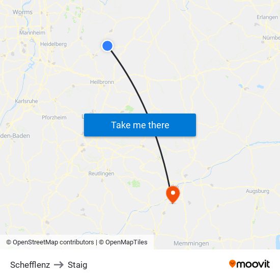 Schefflenz to Staig map