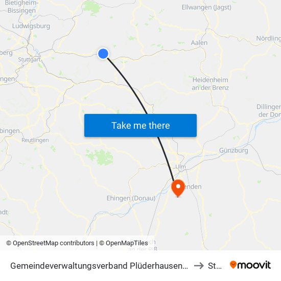 Gemeindeverwaltungsverband Plüderhausen-Urbach to Staig map