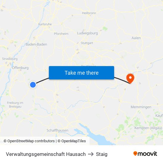 Verwaltungsgemeinschaft Hausach to Staig map