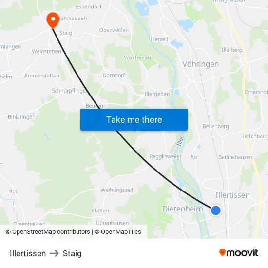 Illertissen to Staig map